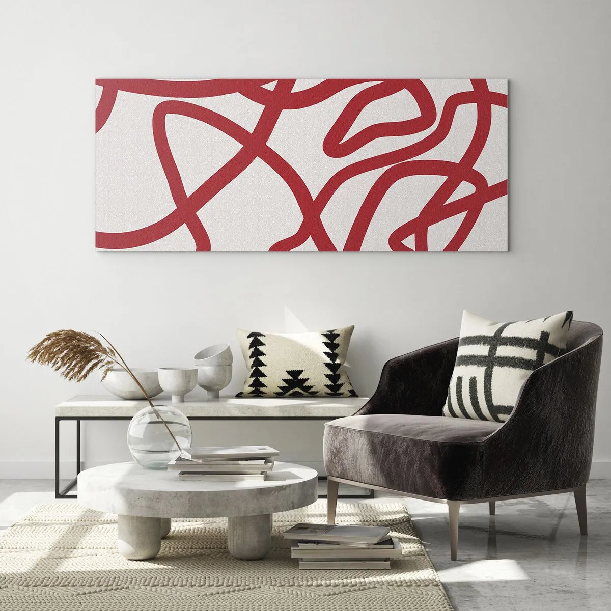 Quadro em vidro - Vermelho em branco - 120x50 cm