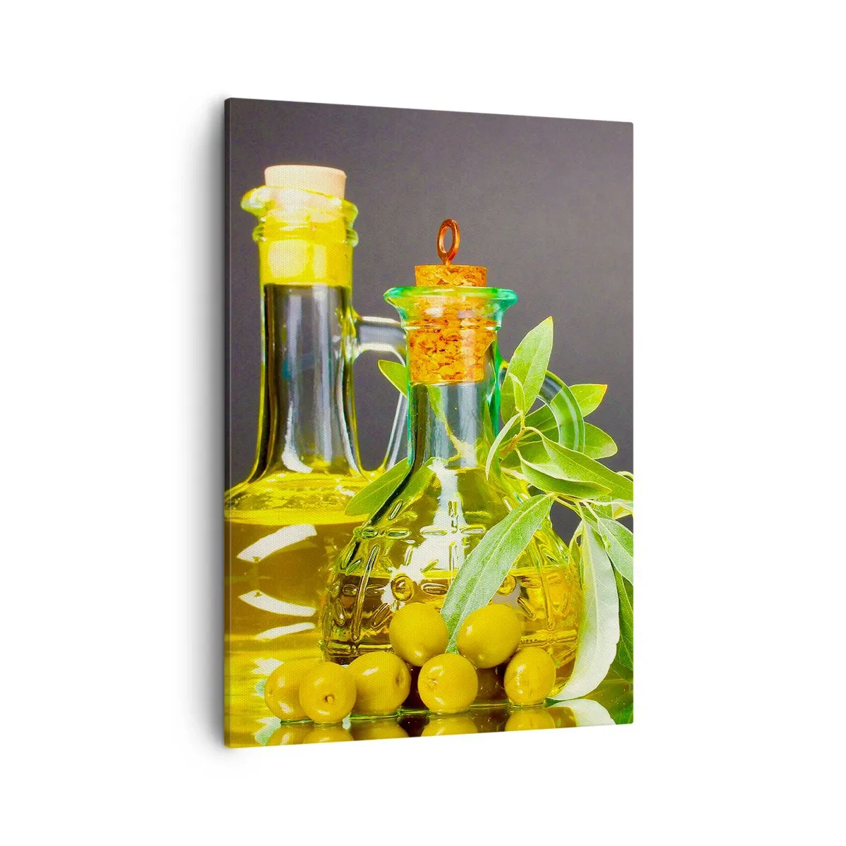 Quadro em tela - Natureza morta com azeitonas e azeite - 50x70 cm