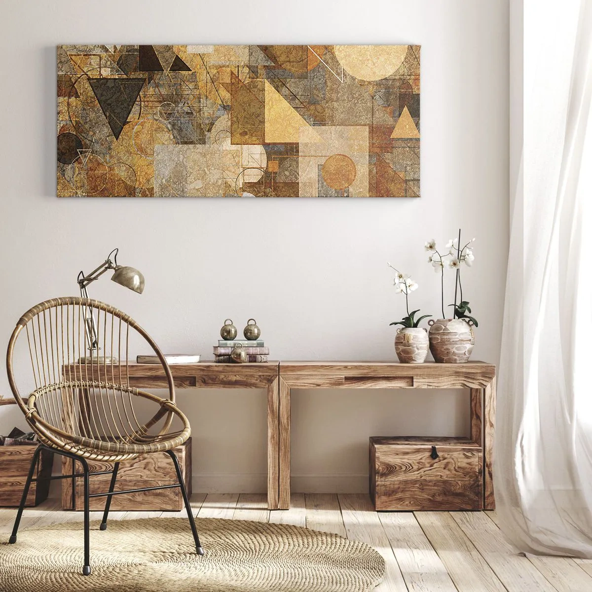 Quadro em tela - Estudo Cubista em Bronze - 160x50 cm