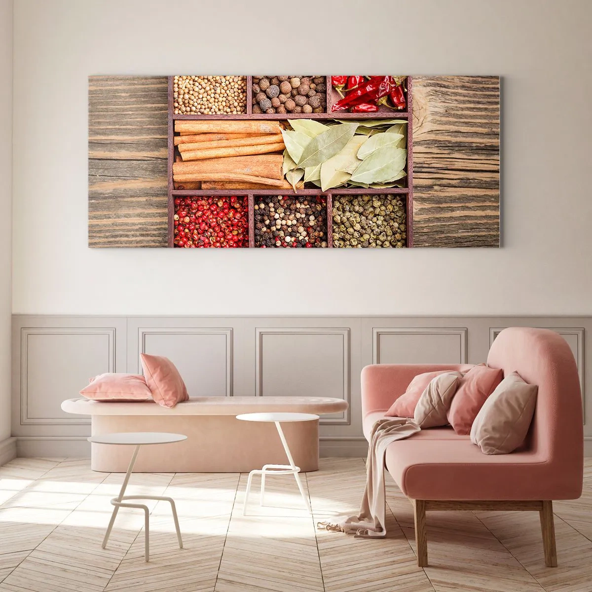 Quadro em vidro - Ordem das formas, um ramo de aromas - 100x40 cm
