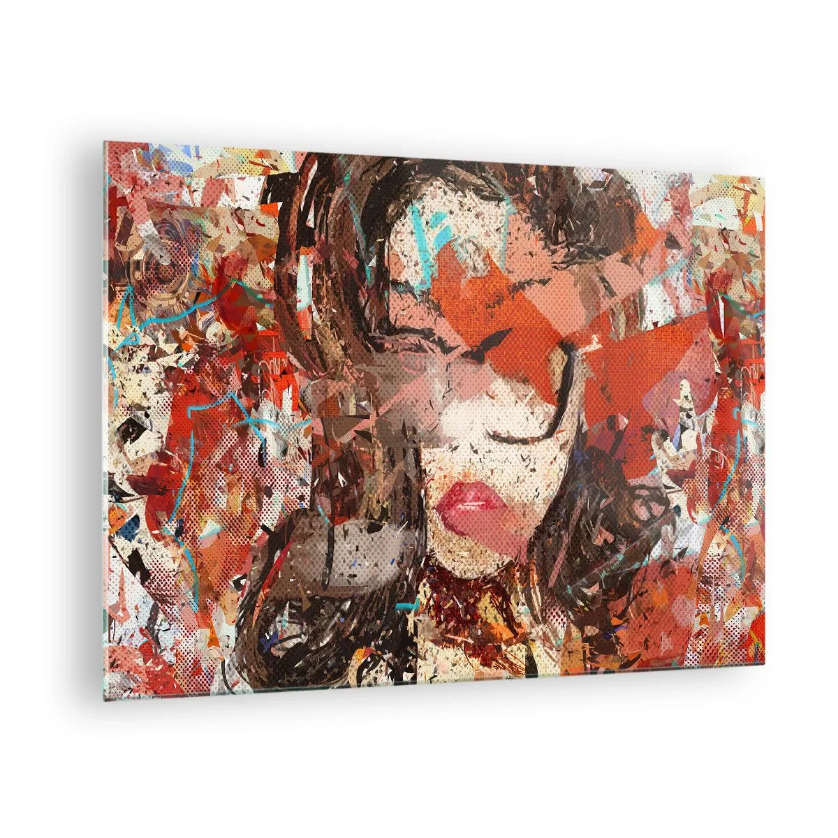 Quadro em vidro - Retrato abstrato de uma mulher em tons de vermelho e bege - 70x50cm - Ninguém realmente me conhece  - Decoração de parede moderna para a sala de estar e quarto ARTTOR