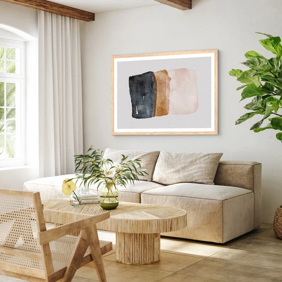 Pôster com moldura de carvalho claro - Composição das cores da terra - 100x70 cm