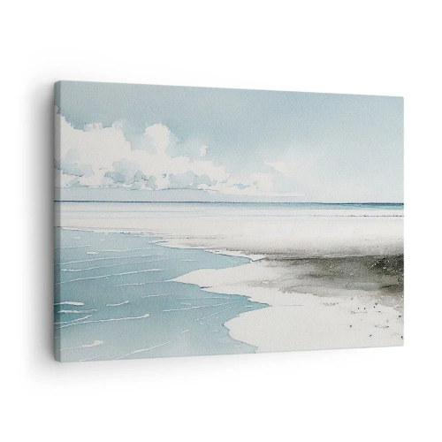 Quadro em tela - Um mar calmo e uma praia em tons claros de azul - 70x50cm - Maré suave - Decoração de parede moderna para a sala de estar e quarto ARTTOR