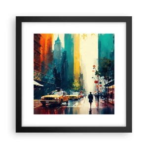 Pôster com moldura preta - Nova York – até a chuva é colorida aqui - 30x30 cm
