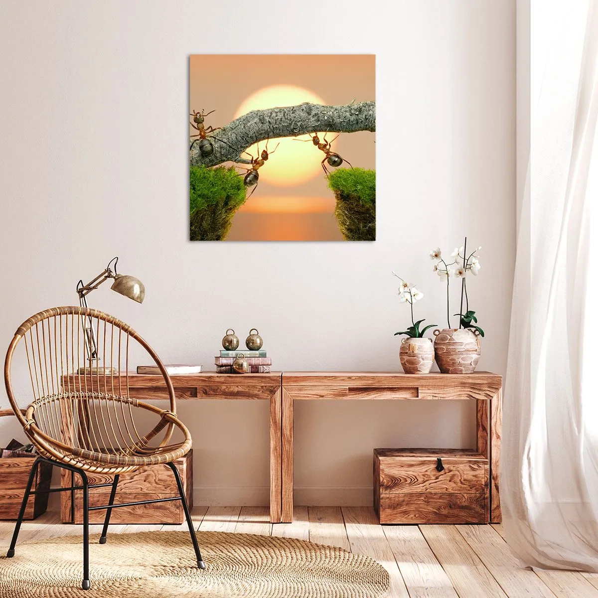 Quadro em tela - Trabalho alegre e colaborativo - 30x30 cm