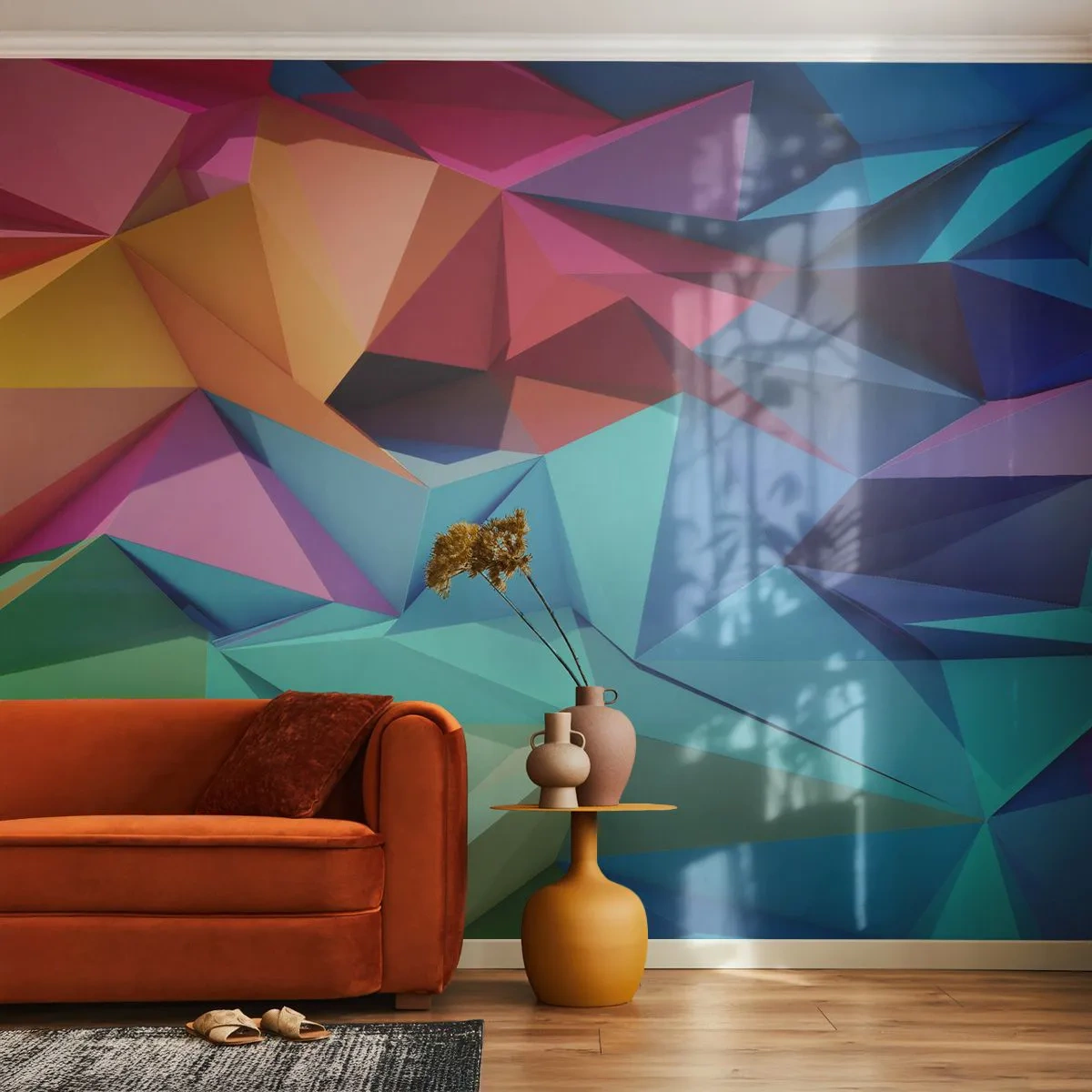 Papel de Parede Premium Sand - Arco-íris de origami - Abstração, 3D, Gráficos - 100x70 cm