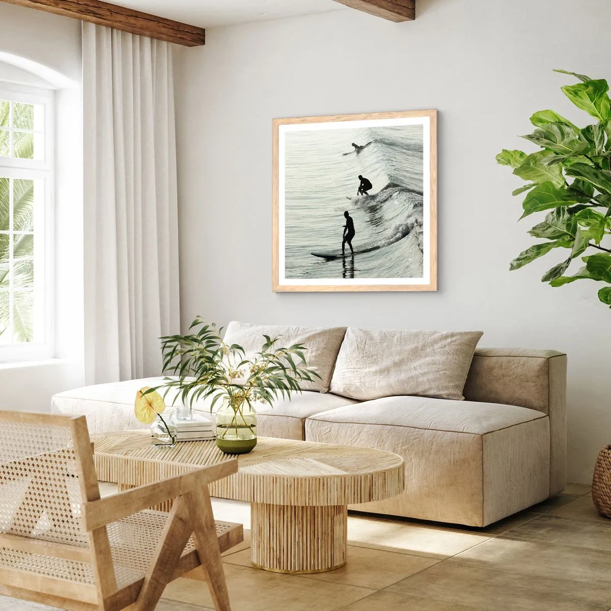 Pôster com moldura de carvalho claro - Para conhecer a onda - 50x50 cm
