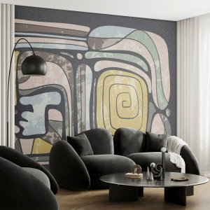 Papel de Parede Standard Eco - Formas gráficas coloridas inspiradas na arte pré-colombiana - 100x70cm - Abstração no espírito pré-colombiano - Decoração de parede moderna para a sala de estar e quarto ARTTOR