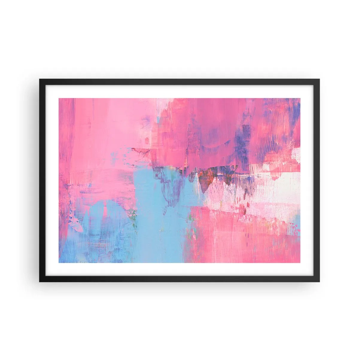 Pôster com moldura preta - Rosa, azul e uma pitada de luz - 70x50 cm