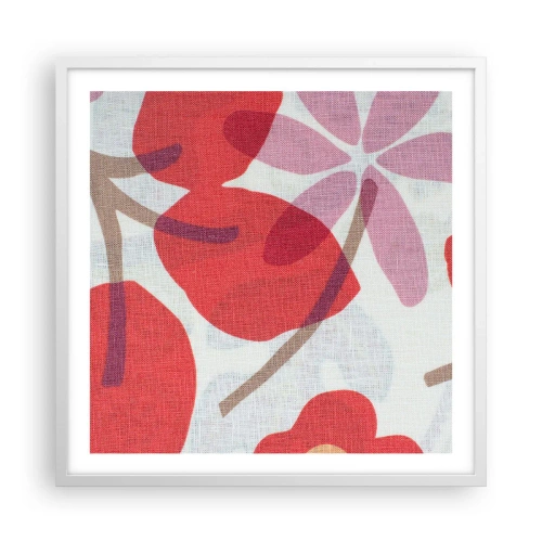 Pôster em moldura branca - Arranjo de flores em rosa - 60x60 cm