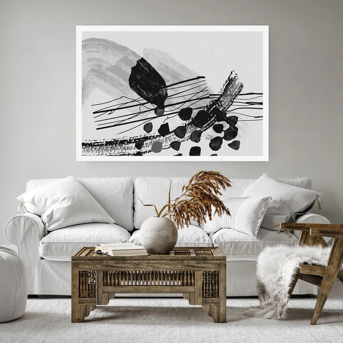 Pôster - Abstração orgánica em preto e branco - 40x30 cm