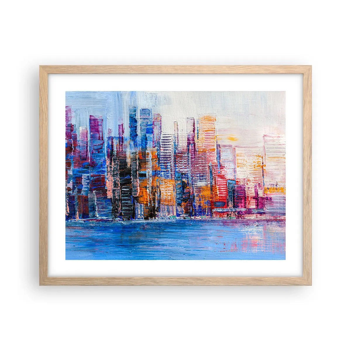 Pôster com moldura de carvalho claro - Metrópole alegre - 50x40 cm