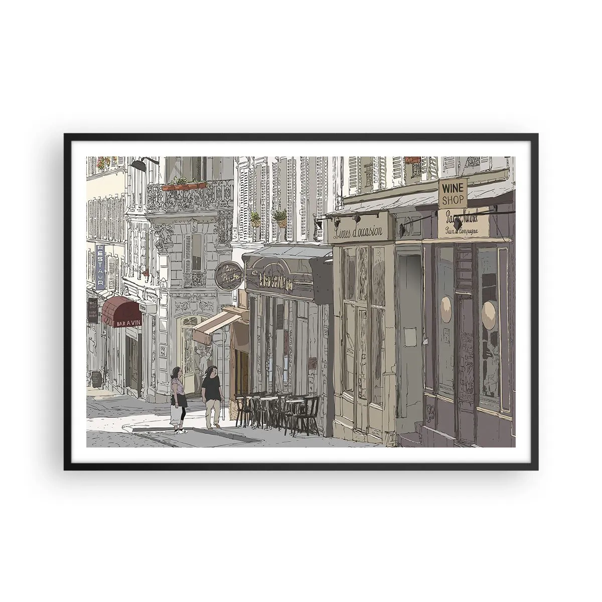 Pôster com moldura preta - Alegrias urbanas - 100x70 cm