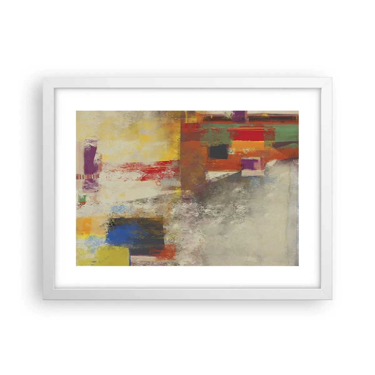 Pôster em moldura branca - Geometria das cores - 40x30 cm