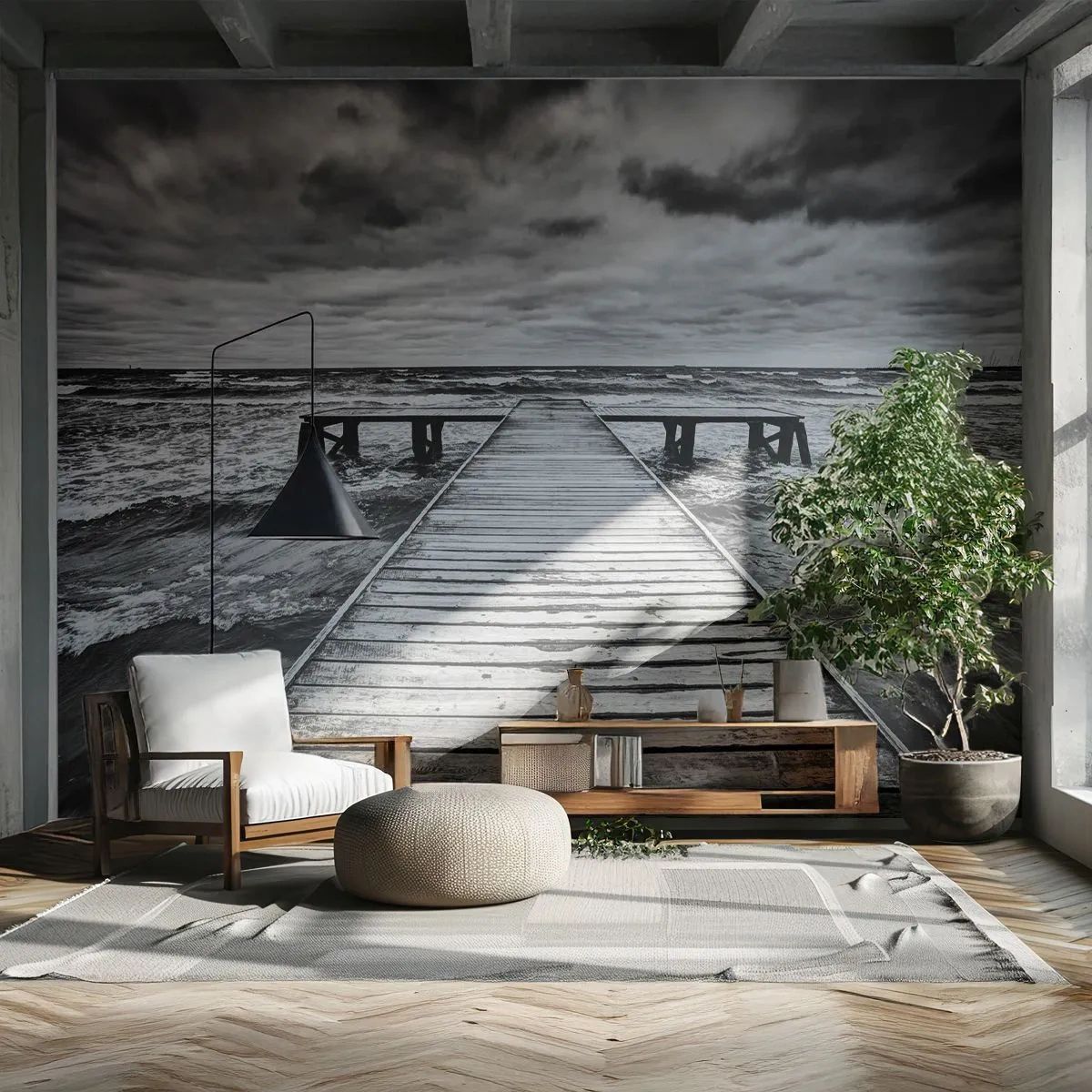 Papel de Parede Premium Canvas - Estou à espera do vento, que vai dispersar... - Paisagem, Ponte de madeira, Mar - 500x350 cm