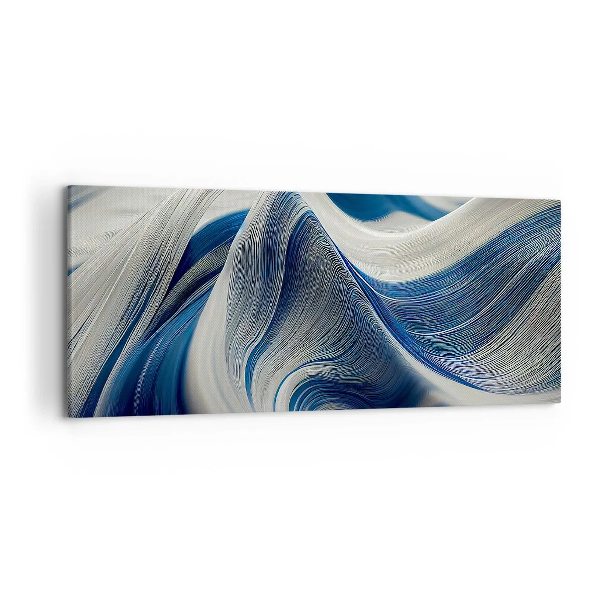 Quadro em tela - A fluidez do azul e do branco - 120x50 cm