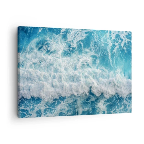 Quadro em tela - Ondas dinâmicas do oceano em tons de azul - 70x50cm - Alegremente e aos saltos - Decoração de parede moderna para a sala de estar e quarto ARTTOR