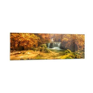 Quadro em vidro - Cascata na floresta em ouro - 160x50 cm