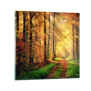 Quadro em vidro - Silêncio dourado da floresta - 30x30 cm