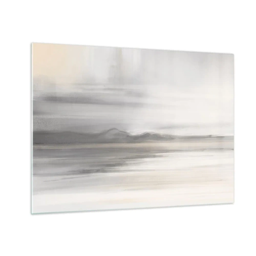 Quadro em vidro - Um panorama de montanha delicado e desfocado em tons de cinza pastel - 70x50cm - Distância pensativa - Decoração de parede moderna para a sala de estar e quarto ARTTOR