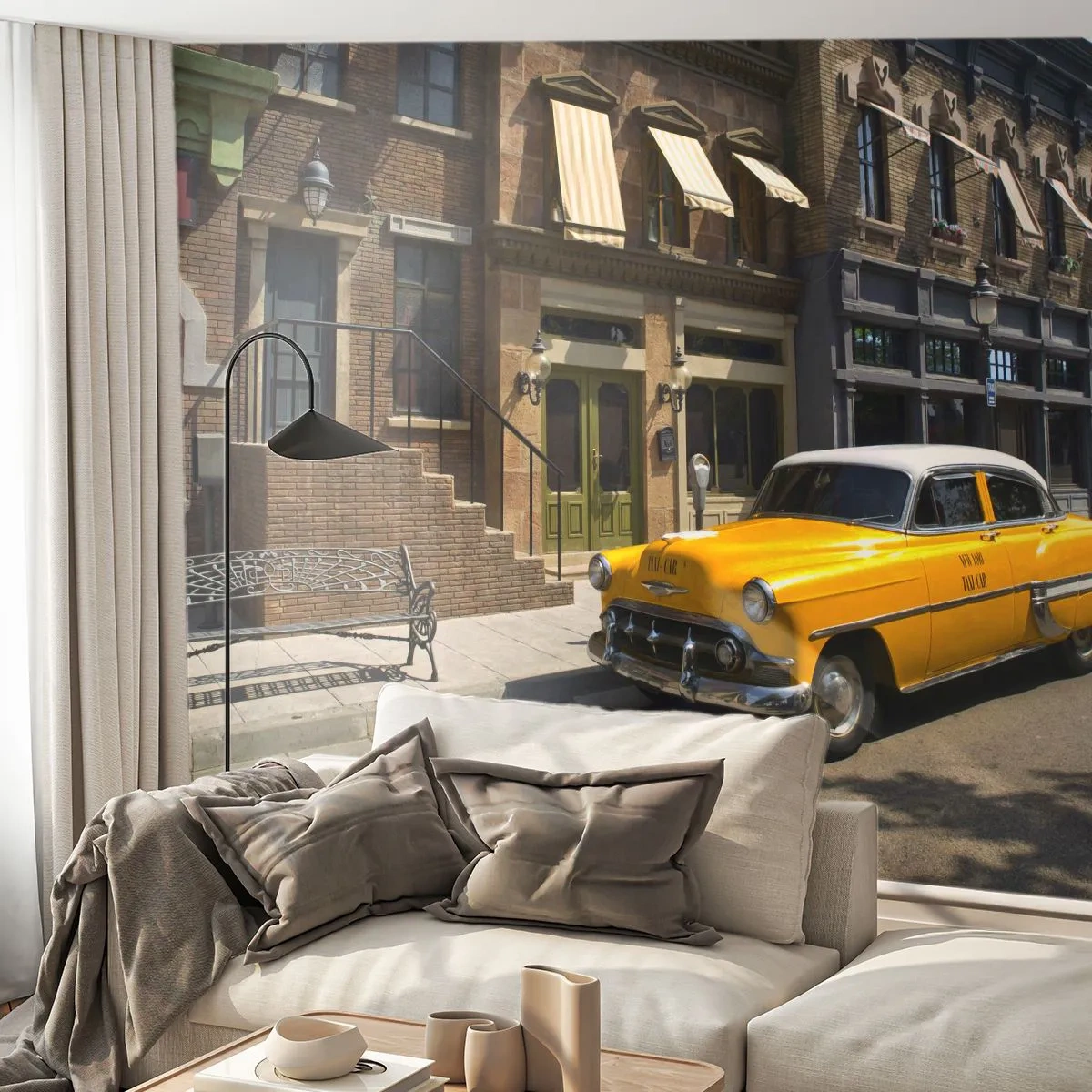 Papel de Parede Premium Sand - Era uma vez na América - Cidade, Táxi, Nova Iorque - 250x175 cm