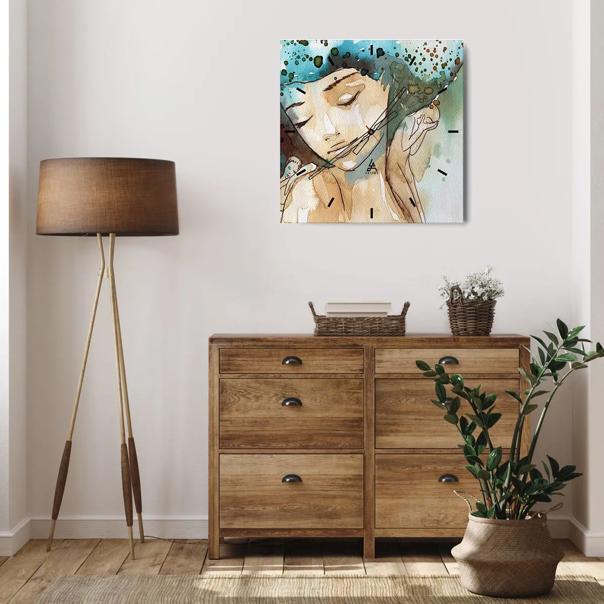 Relógio de parede - Relógio em vidro - Dama em azul - 30x30 cm