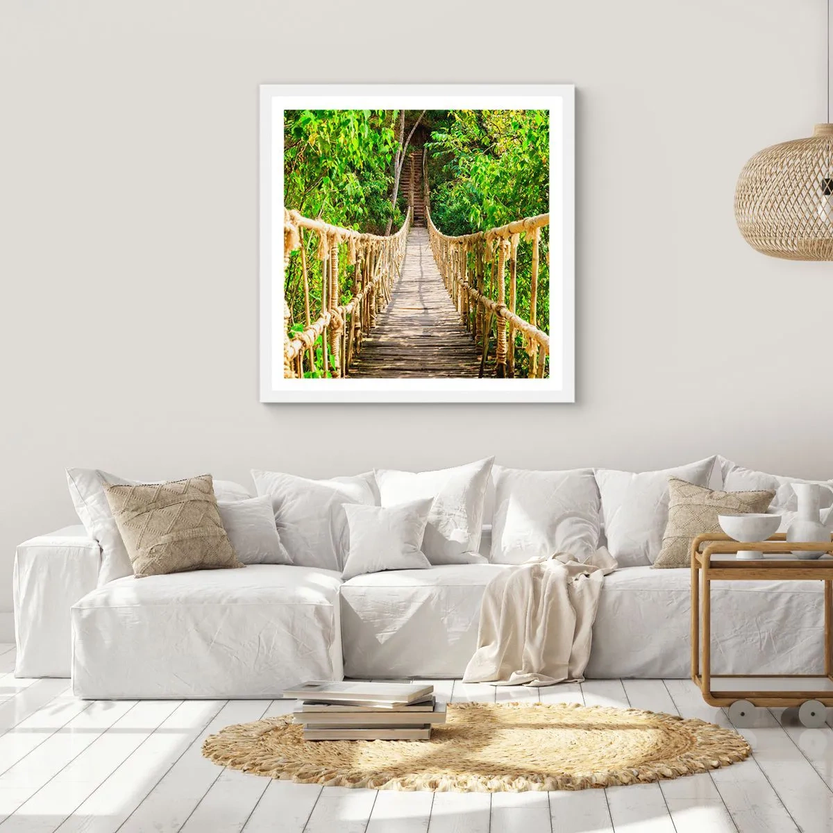 Pôster em moldura branca - Suspenso na vegetação - 50x50 cm