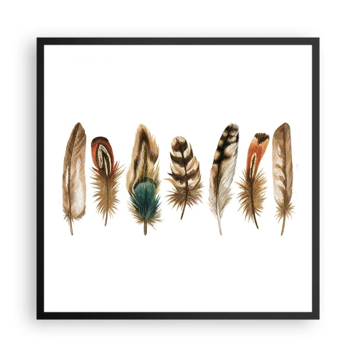 Pôster com moldura preta - Variações de penas - 60x60 cm