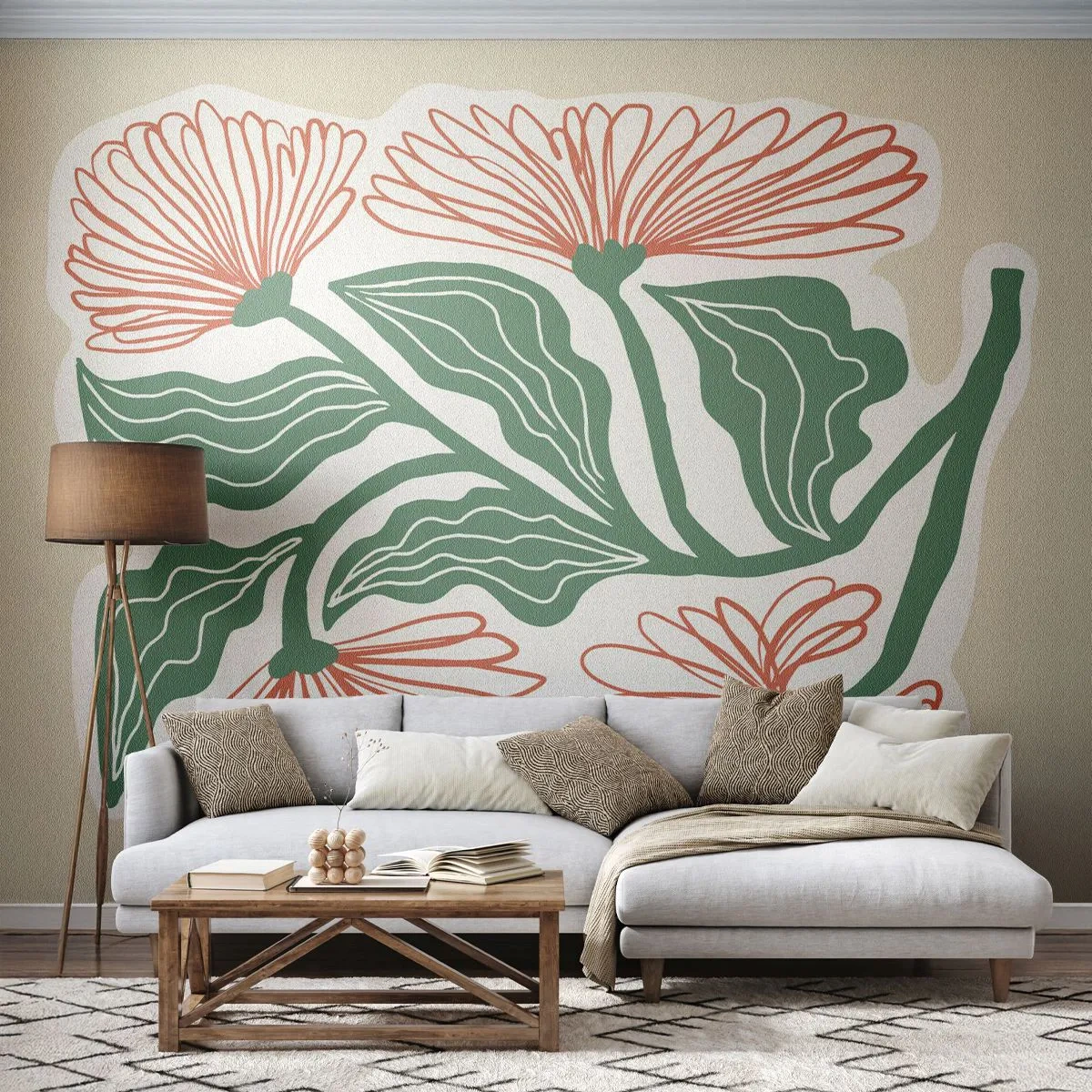 Papel de Parede Premium Sand - Folclórico e moderno - Boho, Flores, Minimalismo - 100x70 cm