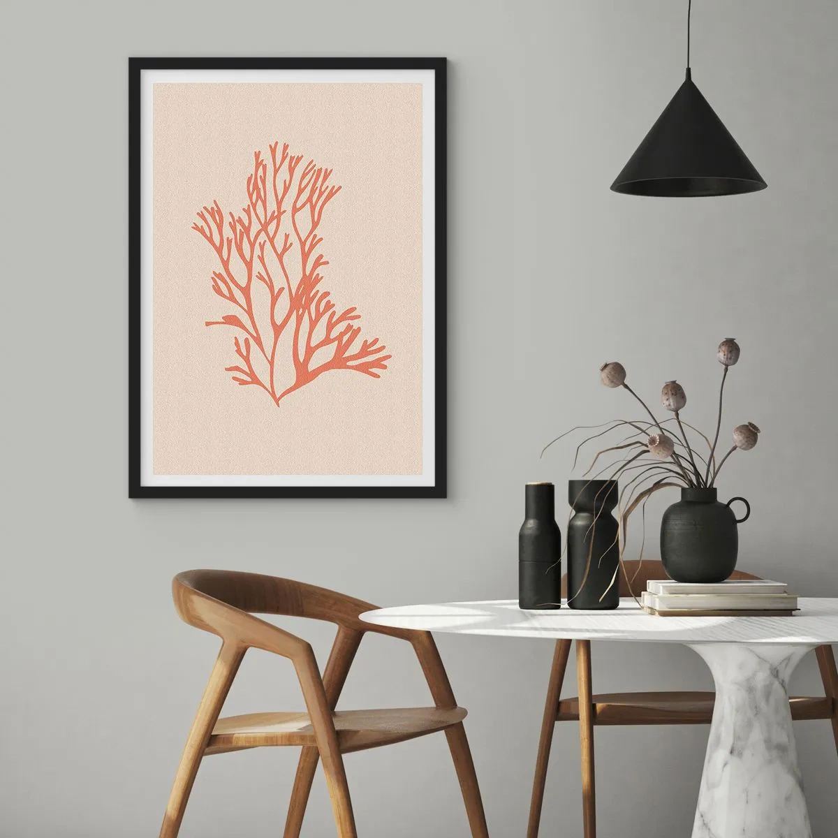 Pôster com moldura preta - Filigrana coral - 61x91 cm