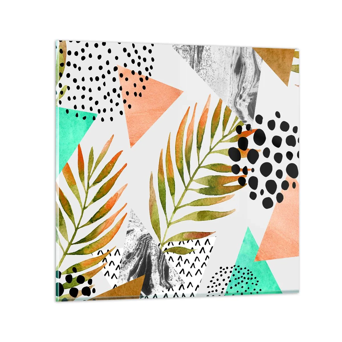 Quadro em vidro - Decoração em folha de palmeira - 70x70 cm