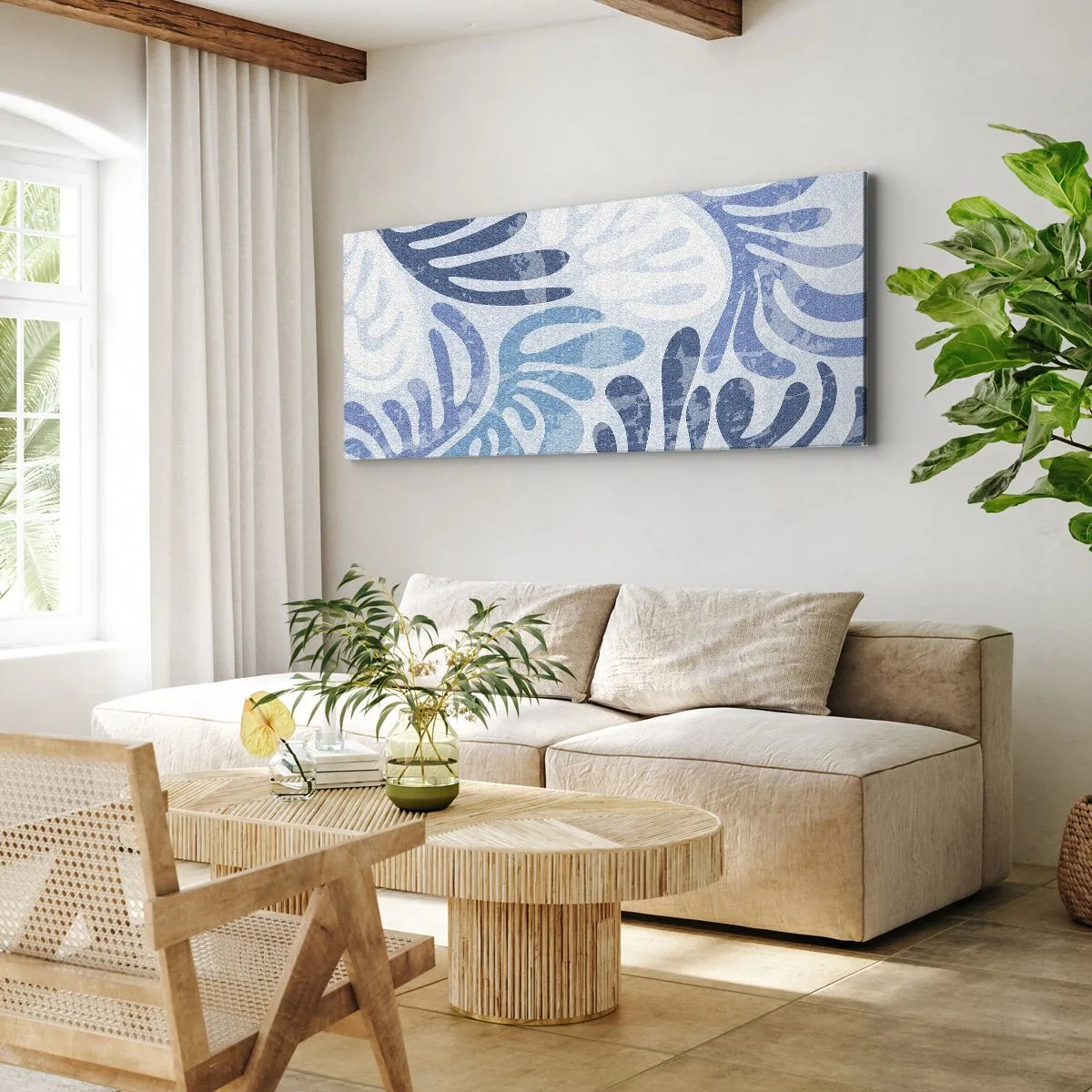 Quadro em tela - Samambaias azuis - 100x40 cm