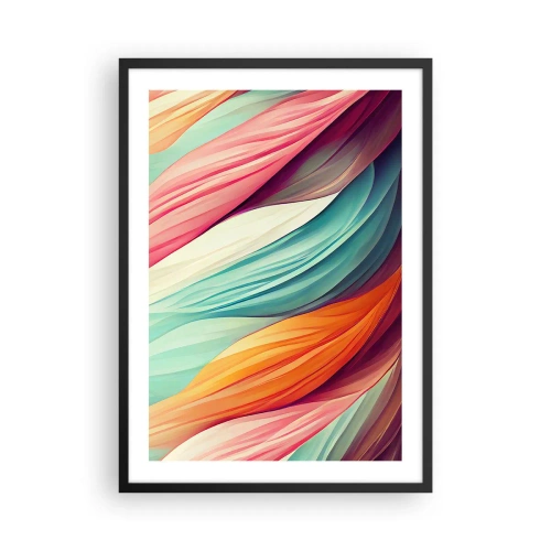 Pôster com moldura preta - Uma composição abstrata de linhas onduladas em cores intensas. - 50x70cm - Tecido arco-íris - Decoração de parede moderna para a sala de estar e quarto ARTTOR