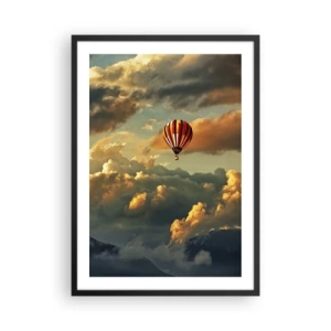 Pôster com moldura preta - Um balão entre as nuvens ao pôr do sol - 50x70cm - Eu voo porque sou livre - Decoração de parede moderna para a sala de estar e quarto ARTTOR