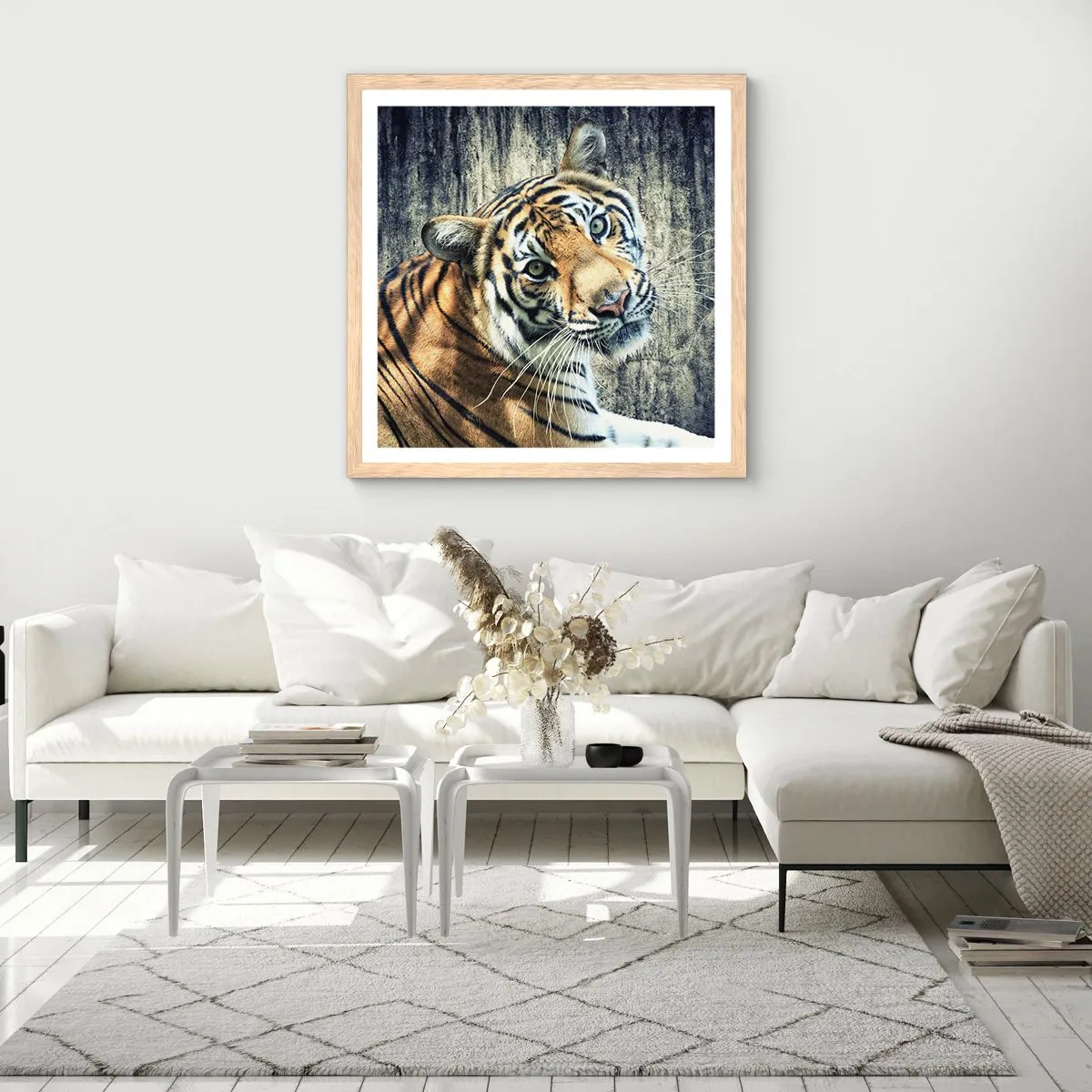 Pôster com moldura de carvalho claro - Retrato em feixes de luz - 60x60 cm