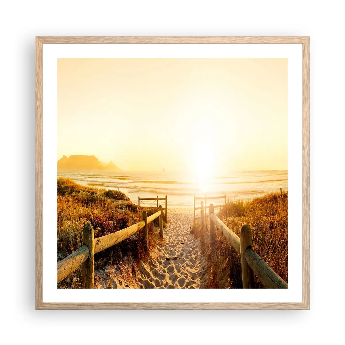 Pôster com moldura de carvalho claro - Pelaa duna, em direção ao sol - 60x60 cm