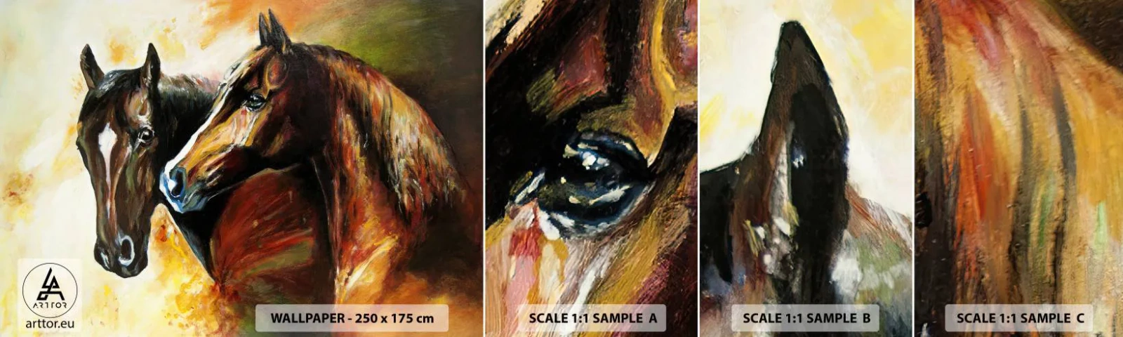 Amostra de papel de parede autocolante Deluxe Sticker - Encanto em dobro - Animais, Cavalos, Natureza - 100x30 cm