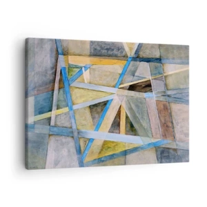 Quadro em tela - Composição geométrica com linhas claras e azuis - 70x50cm - Em linha reta ou na diagonal? - Decoração de parede moderna para a sala de estar e quarto ARTTOR