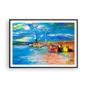 Pôster com moldura preta - Tarde na baía do arco-íris - 100x70 cm