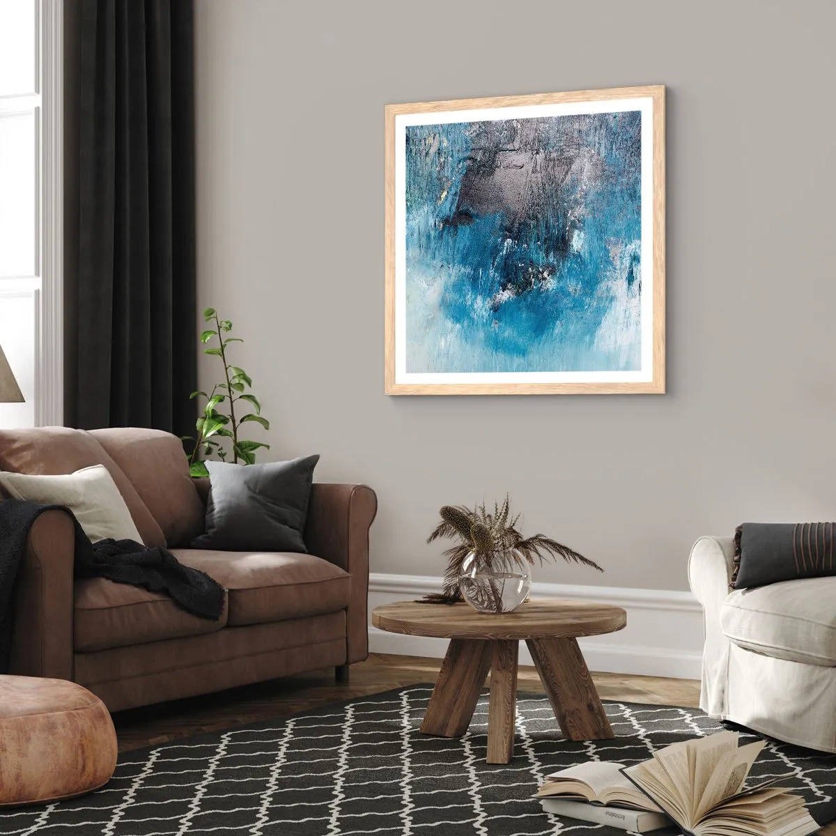 Pôster com moldura de carvalho claro - Rapsódia em azul - 40x40 cm