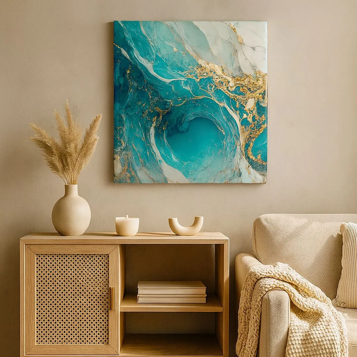 Quadro em tela - Composição com veios d'ouro - 30x30 cm