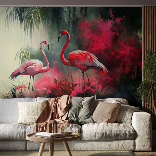 Papel de Parede Autocolante Deluxe Sticker - Uma lição de graça natural - Flamingos, Pedaço, Paisagem - 100x70 cm