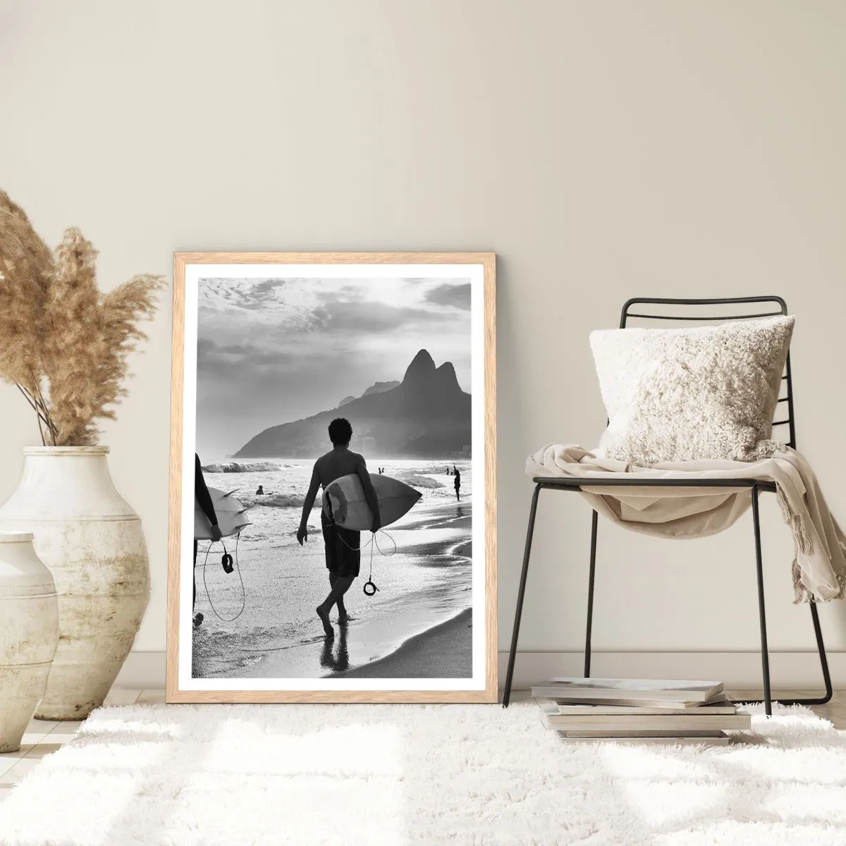 Pôster com moldura de carvalho claro - Samba para uma onda - 30x40 cm