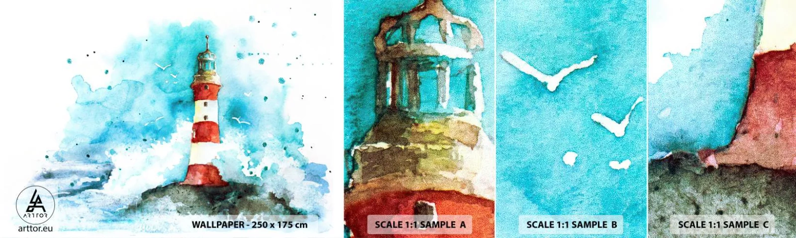 Amostra de Papel de Parede Standard Eco - Unidade dos elementos da natureza - Farol, Paisagem, Gráficos - 100x30 cm