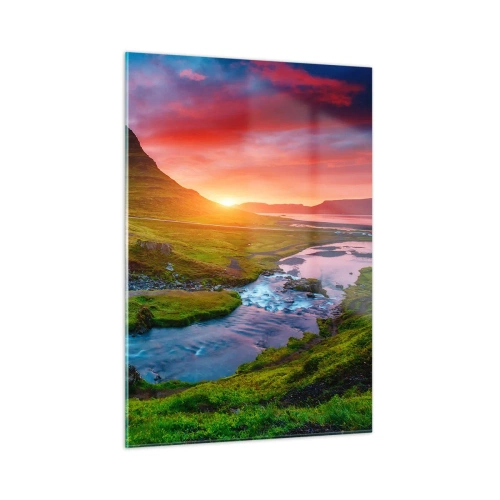 Quadro em vidro - Islândia - fogo e água - 50x70 cm