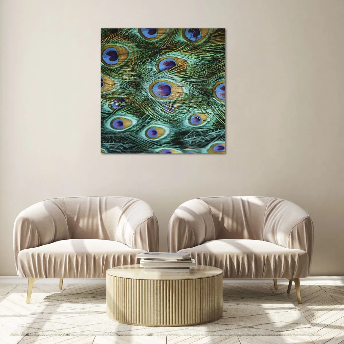 Quadro em vidro - Um olhar de pavão - 70x70 cm