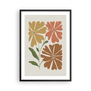Pôster com moldura preta - Flores minimalistas em tons quentes - 50x70cm - Natureza e geometria - Decoração de parede moderna para a sala de estar e quarto ARTTOR