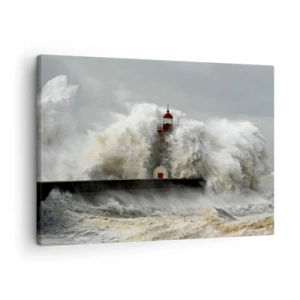 Quadro em tela - Um farol cercado por ondas fortes durante uma tempestade - 70x50cm - A ira do oceano - Decoração de parede moderna para a sala de estar e quarto ARTTOR