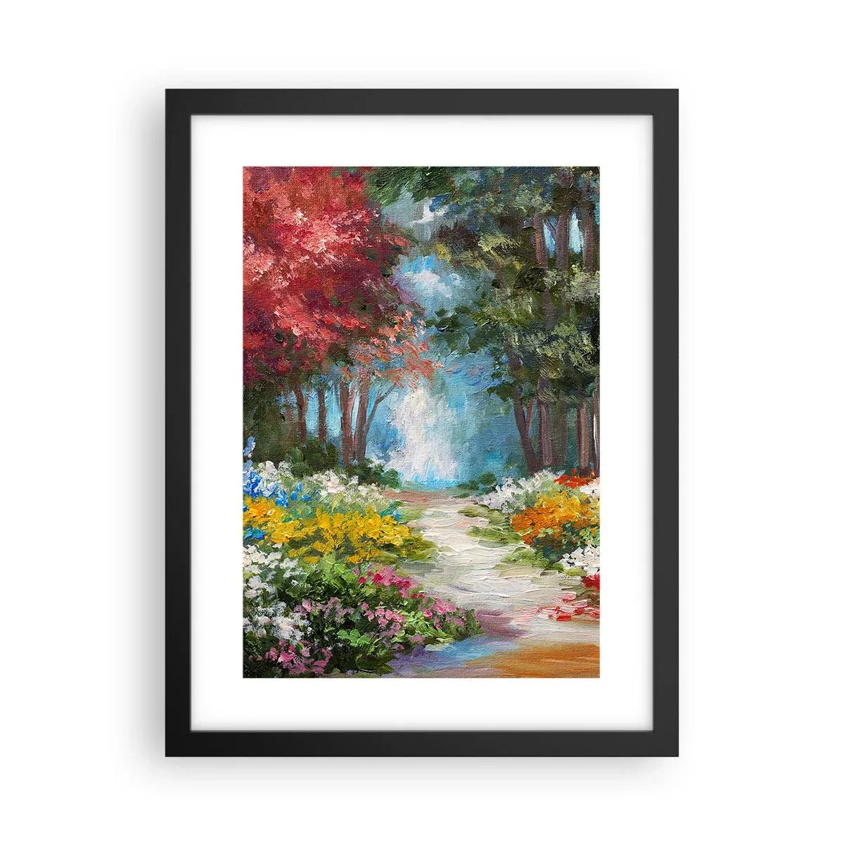 Pôster com moldura preta - Jardim florestal, floresta florida - 30x40 cm