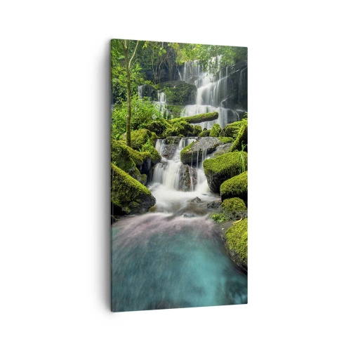 Quadro em tela - Turquesa, safiras e prata líquida - 45x80 cm